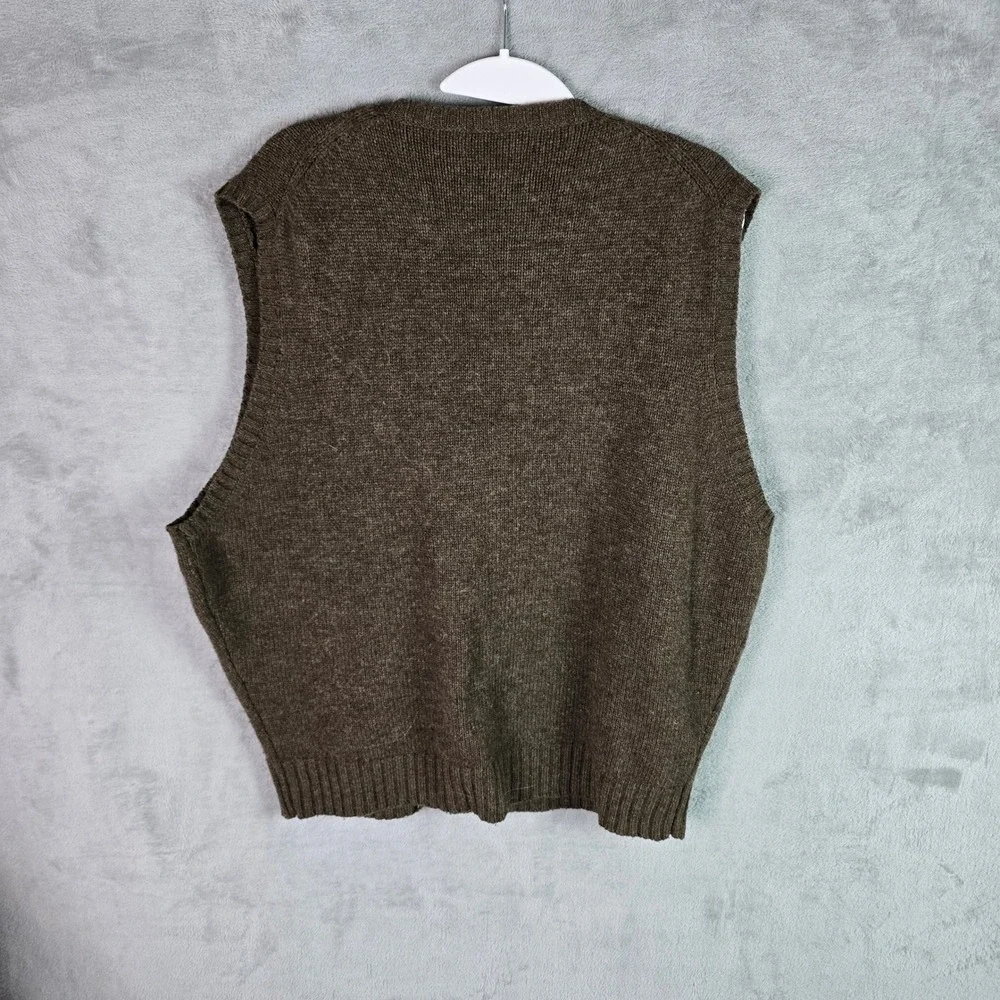 Polo Ralph Lauren Mens XL Lambswool V-Neck Sweater Vest Olive Brown Heather Pony